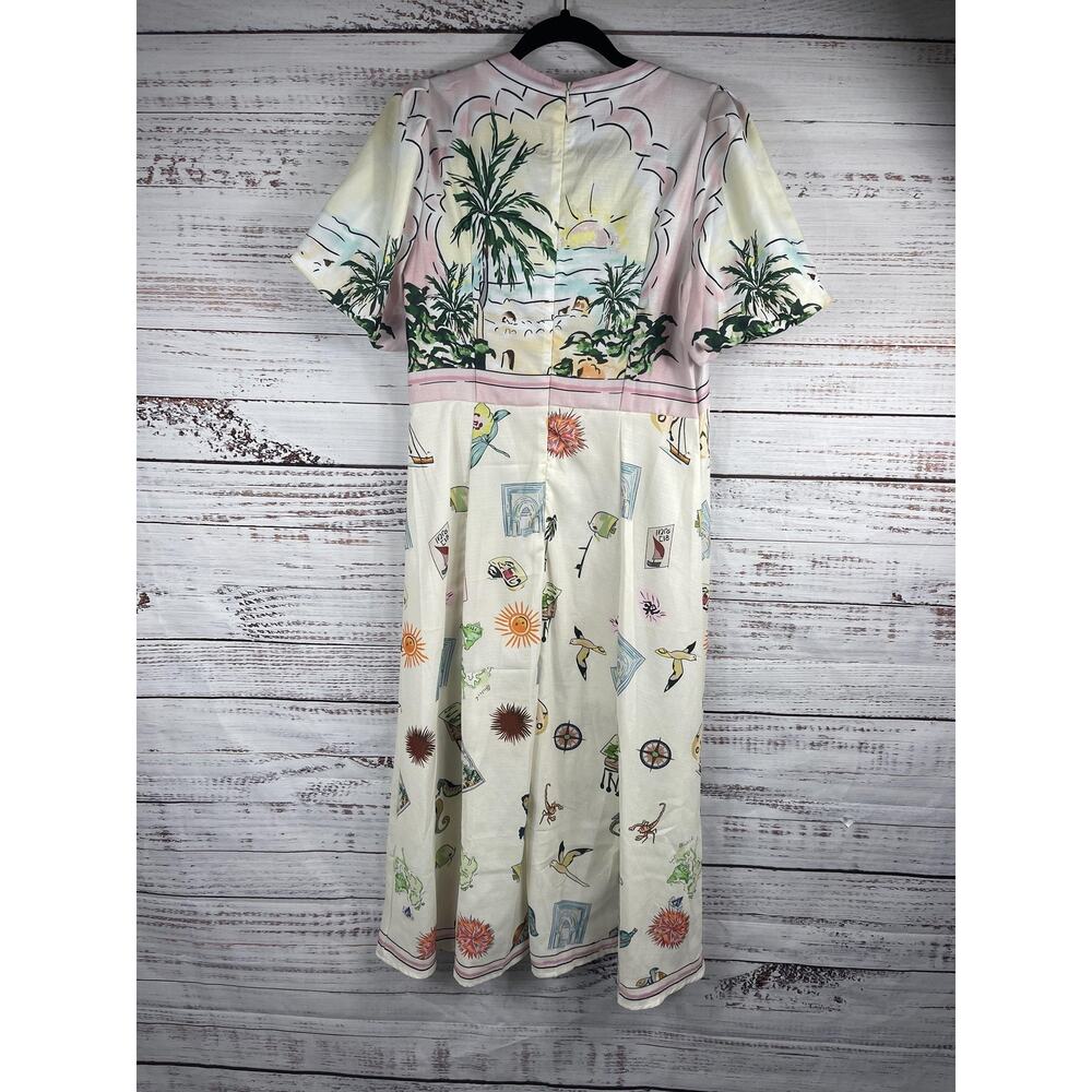 Dress Women's Size Large Multicolor Tropical Print Maxi Short Sleeve Beach Art - Picture 10 of 10